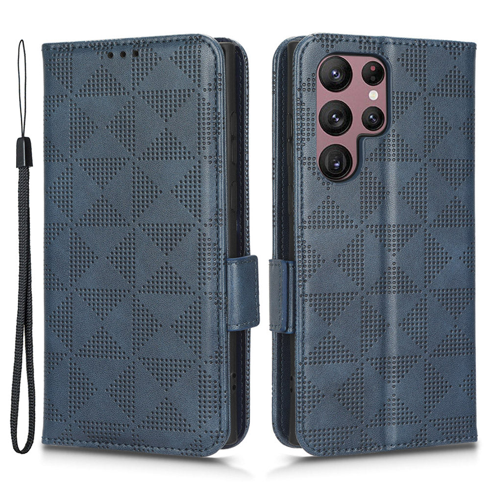 For Samsung Galaxy S23 Ultra Anti-Fingerprint Imprinted Triangle Pattern Phone Cover PU Leather Wallet Stand Mobile Phone Case with Wrist Strap For Samsung Galaxy S23 Ultra Anti-Fingerprint Imprinted Triangle Pattern Phone Cover PU Leather Wallet Stand Mobile Phone Case with Wrist Strap
